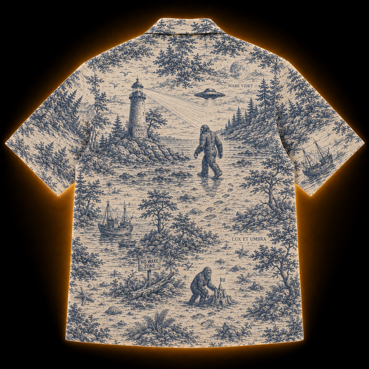 Crosfil Coastal Watch 1975 Hawaiian Shirt — Lighthouse Bigfoot Toile Print