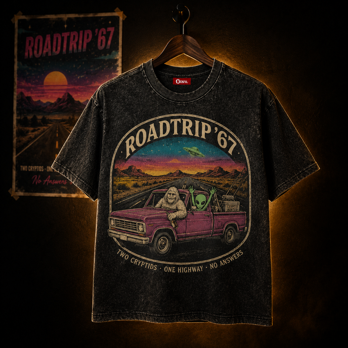 Roadtrip '67 — Two Cryptids One Highway Washed T-Shirt