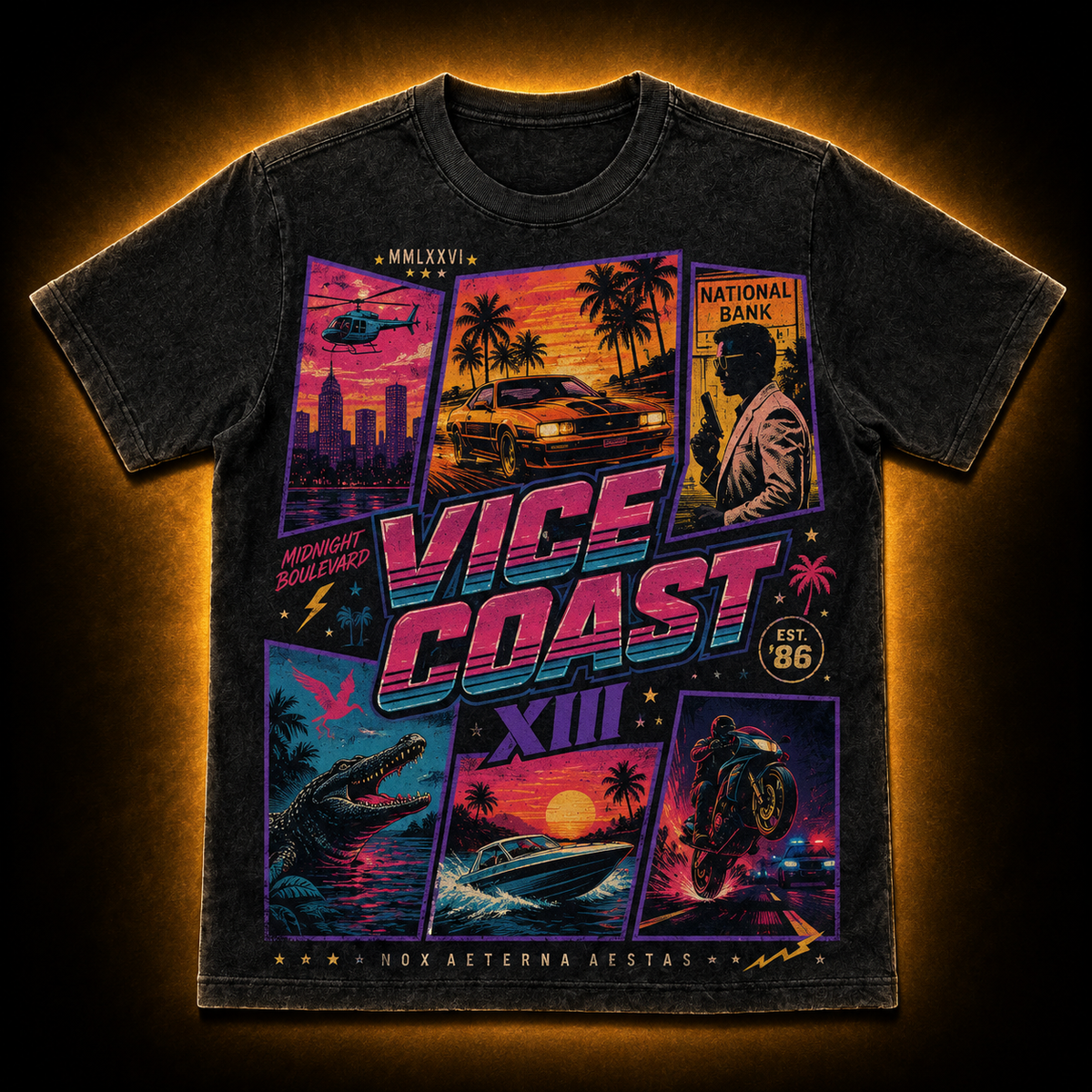Neon Coast XIII — Midnight Boulevard Poster Washed T-Shirt