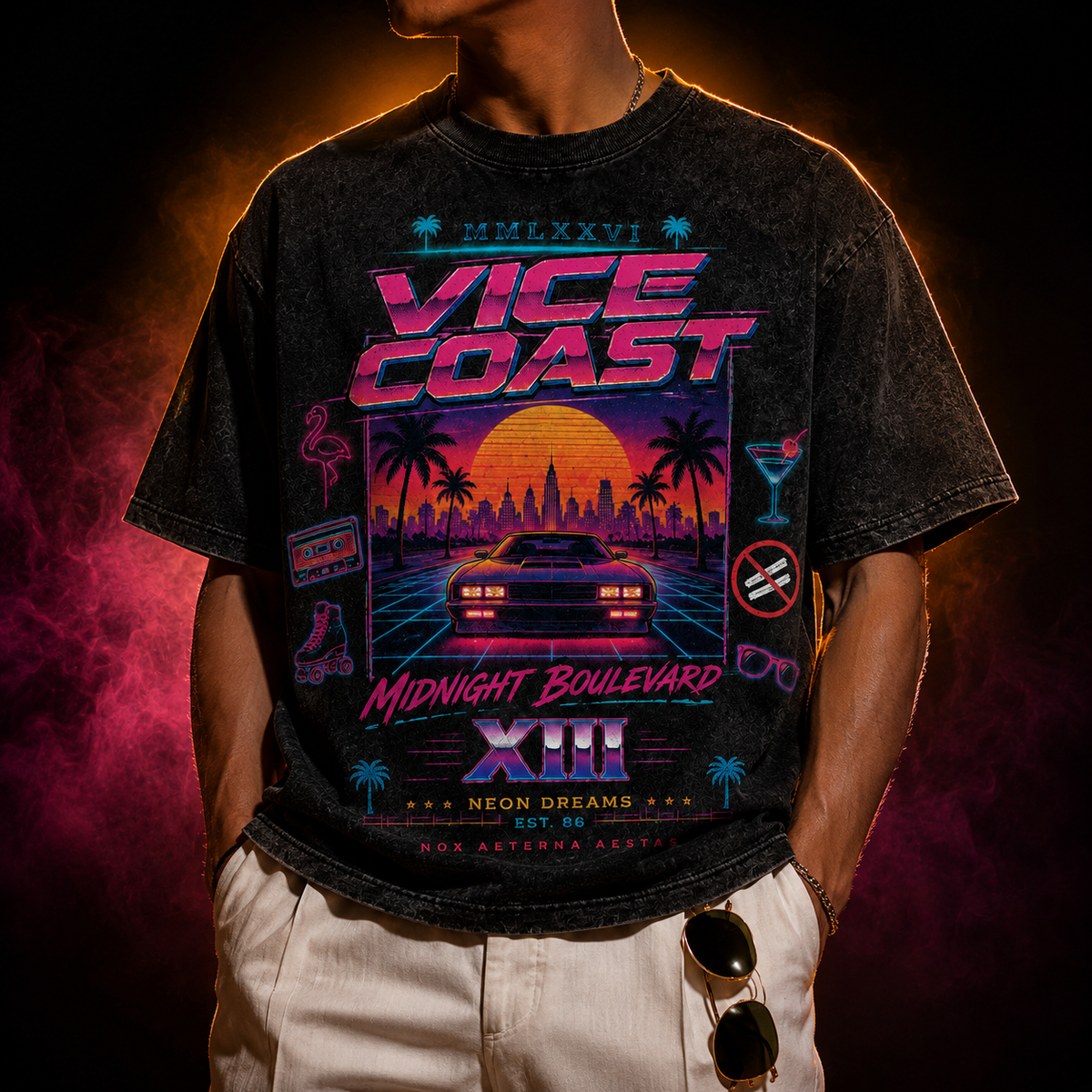 Neon Coast XIII — Midnight Boulevard Movie Poster Washed T-Shirt
