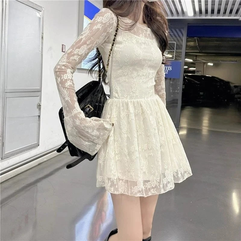 Lace Woman Long Sleeve Dress Full Kpop Loose Hot on Promotion Curvy Harajuku Thic Korean Style Fashion Holiday Dresses for Women